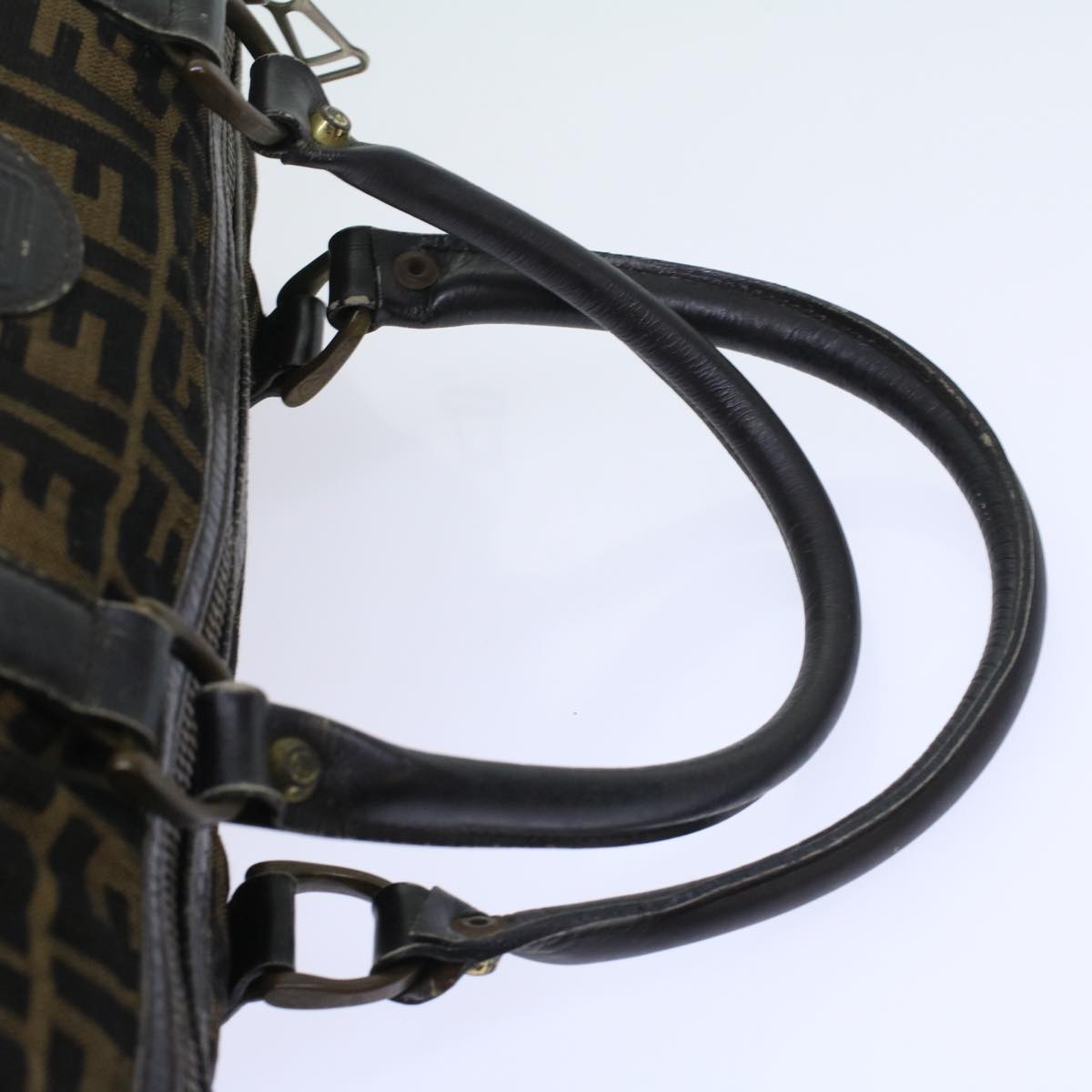FENDI Zucca Canvas Boston Bag Leather Black Brown ti1235