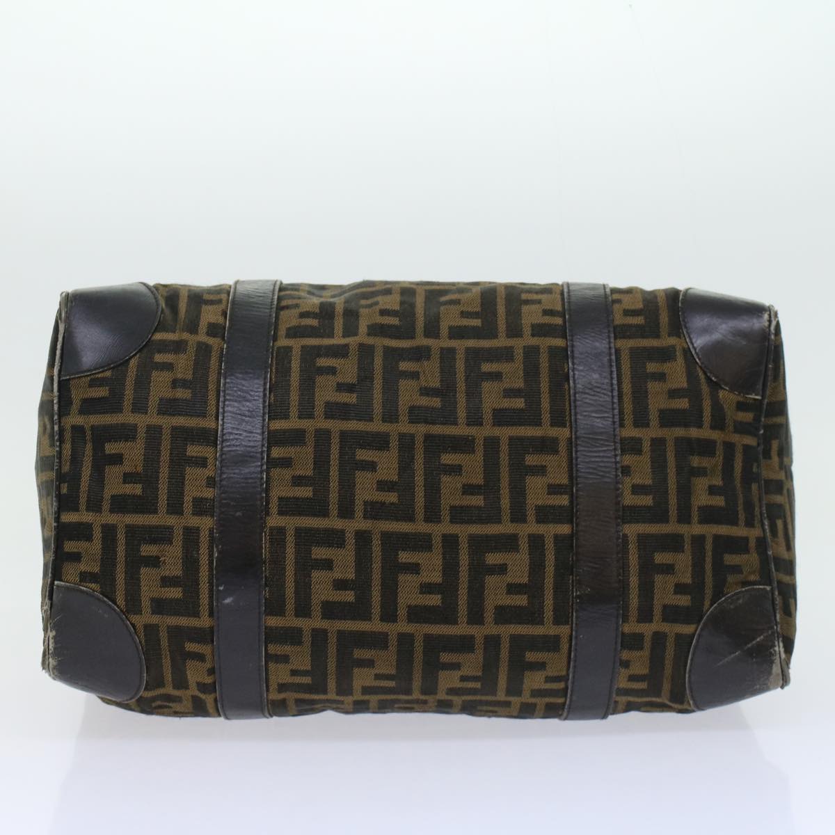 FENDI Zucca Canvas Boston Bag Leather Black Brown ti1235