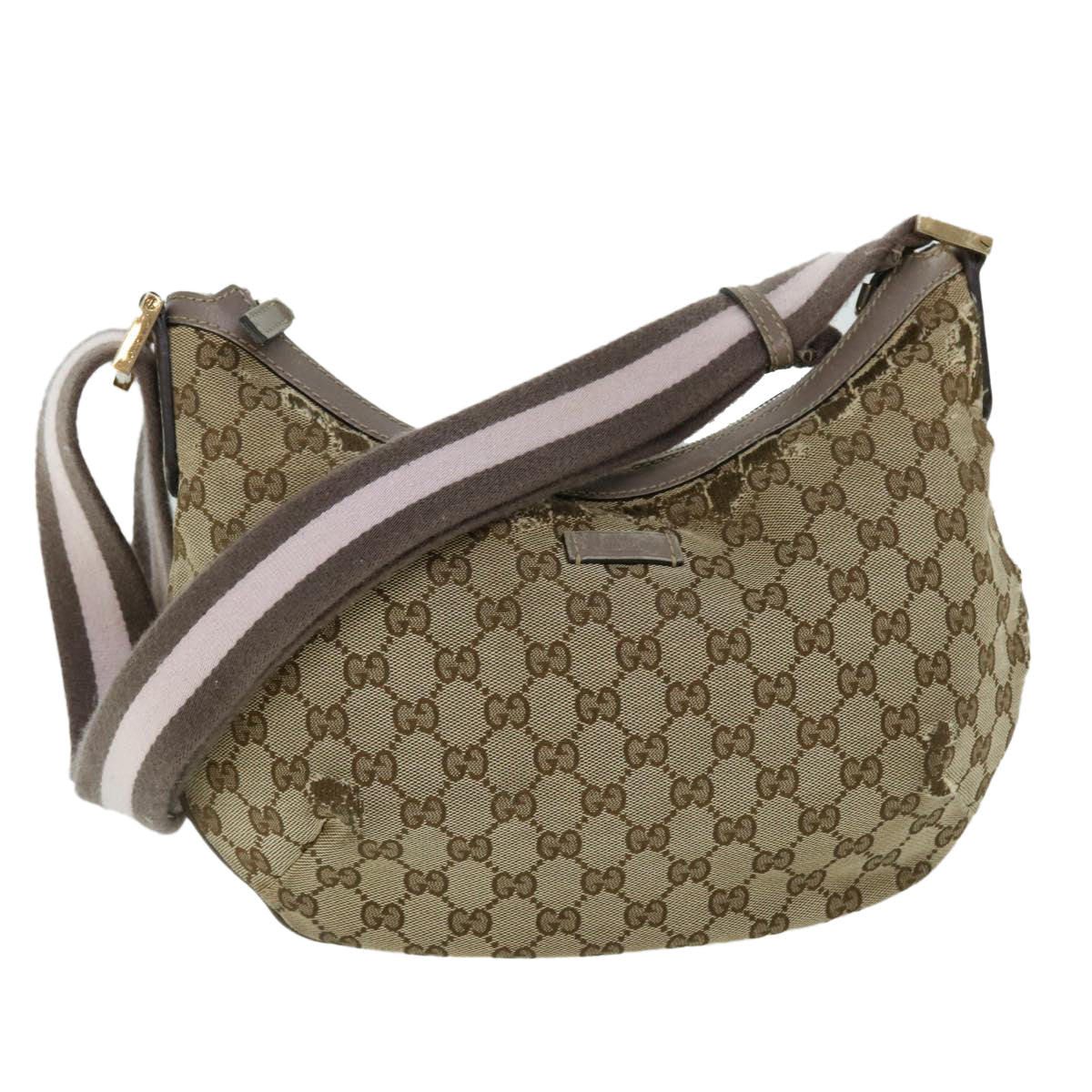 GUCCI GG Canvas Sherry Line Shoulder Bag Beige Gray pink 181092 ti1245