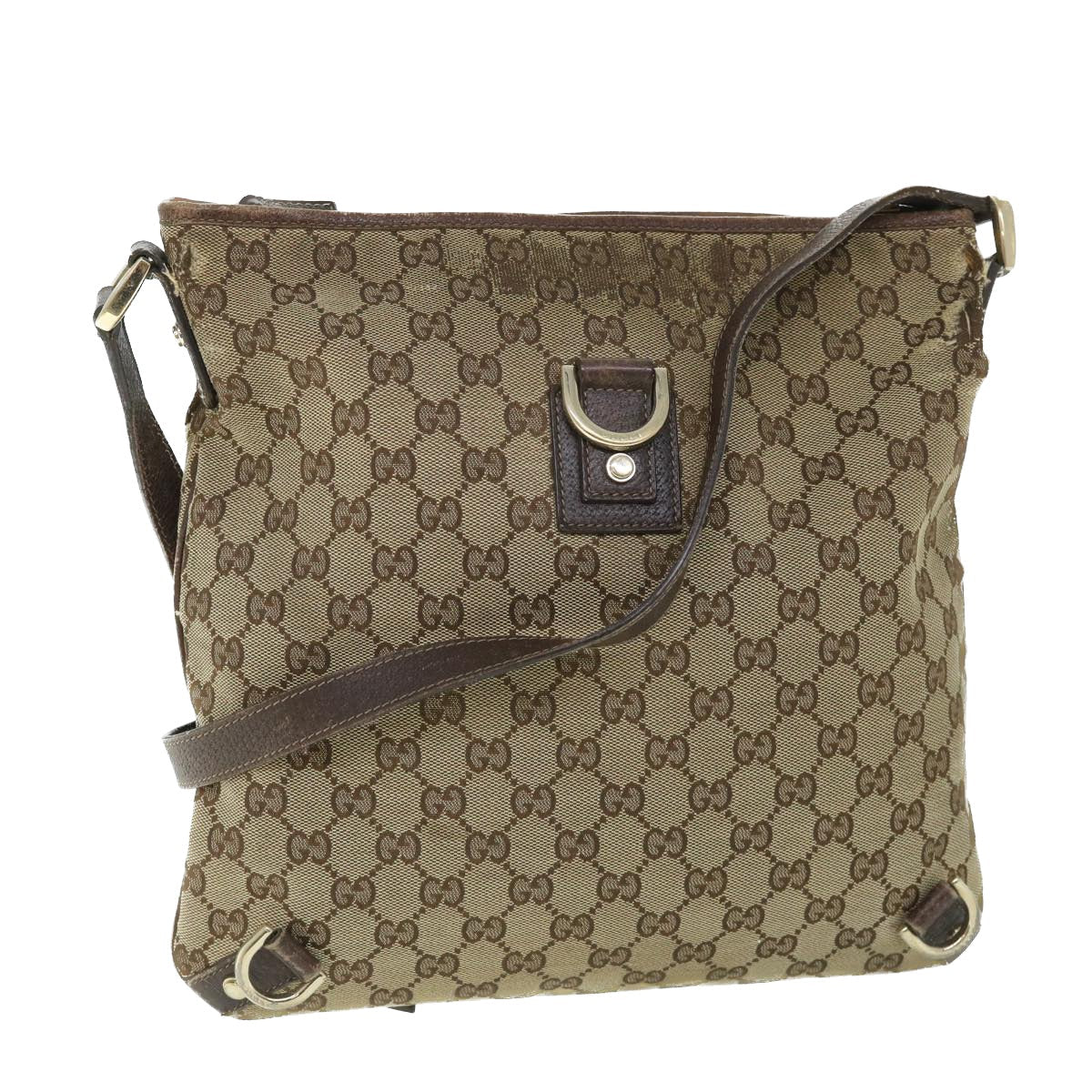 GUCCI GG Canvas Shoulder Bag Leather Beige Brown 2684 ti1247