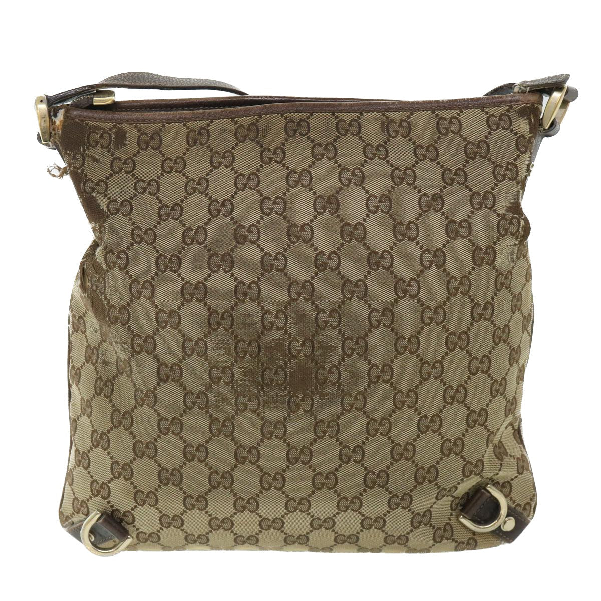 GUCCI GG Canvas Shoulder Bag Leather Beige Brown 2684 ti1247
