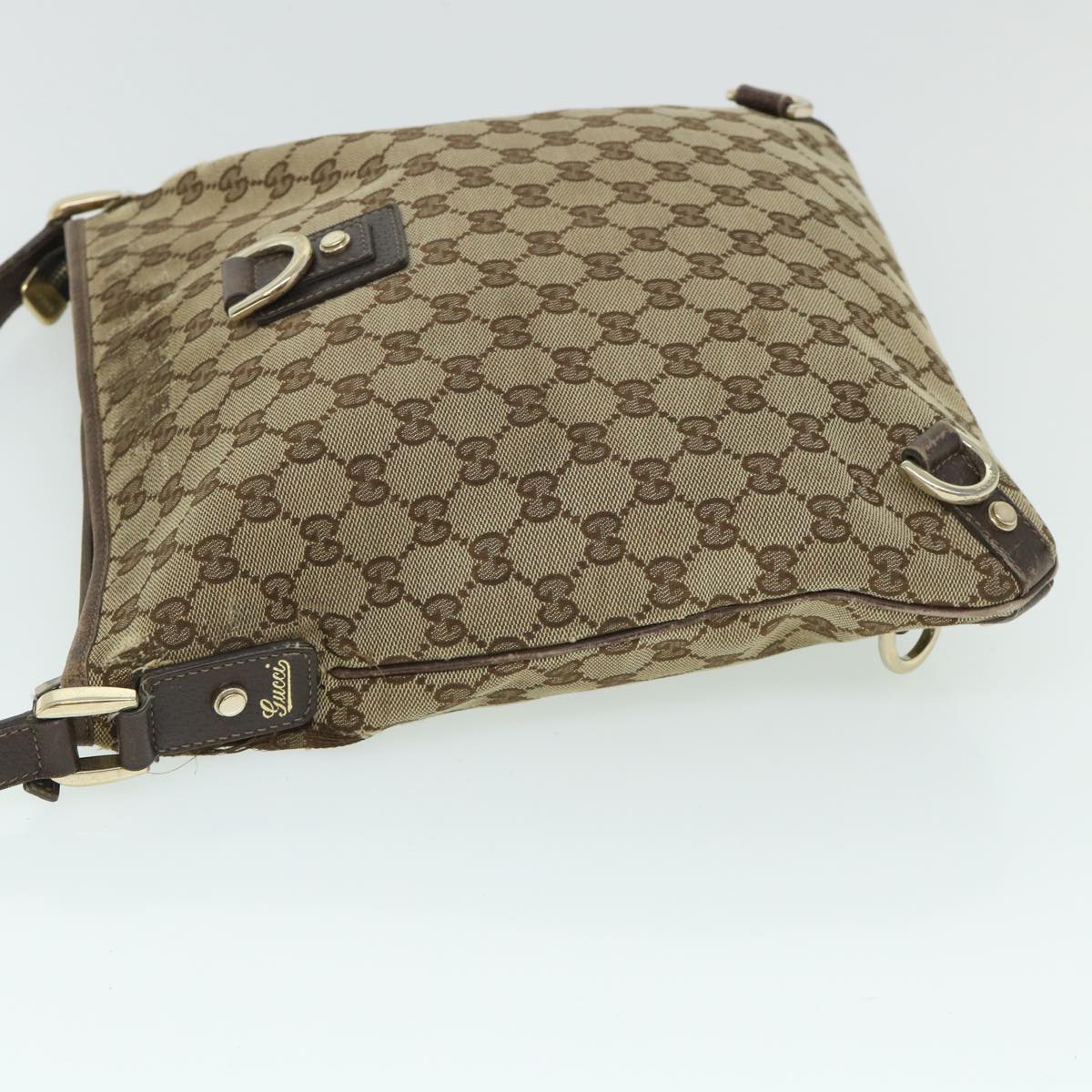 GUCCI GG Canvas Shoulder Bag Leather Beige Brown 2684 ti1247
