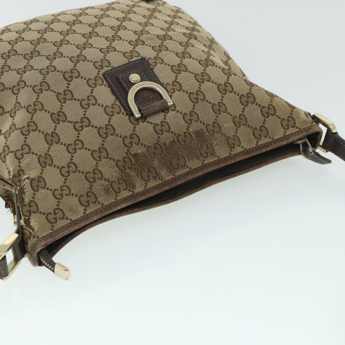 GUCCI GG Canvas Shoulder Bag Leather Beige Brown 2684 ti1247