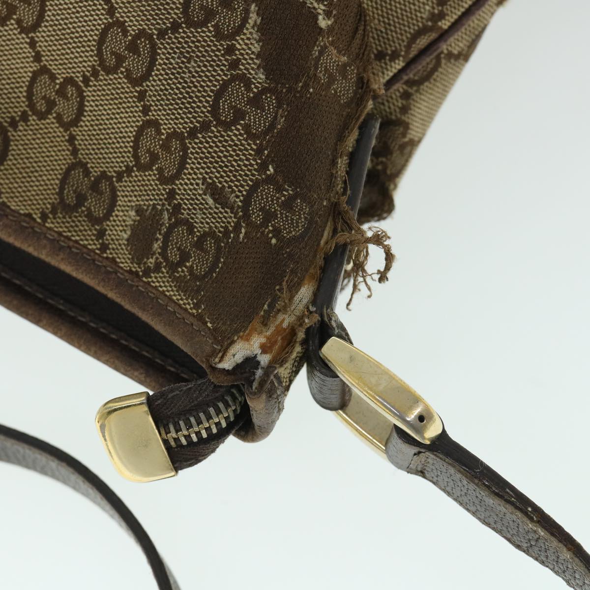 GUCCI GG Canvas Shoulder Bag Leather Beige Brown 2684 ti1247