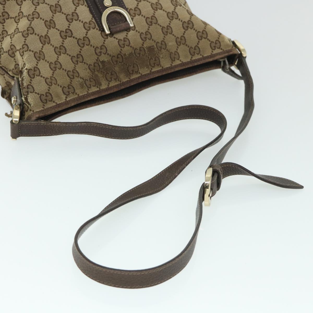 GUCCI GG Canvas Shoulder Bag Leather Beige Brown 2684 ti1247