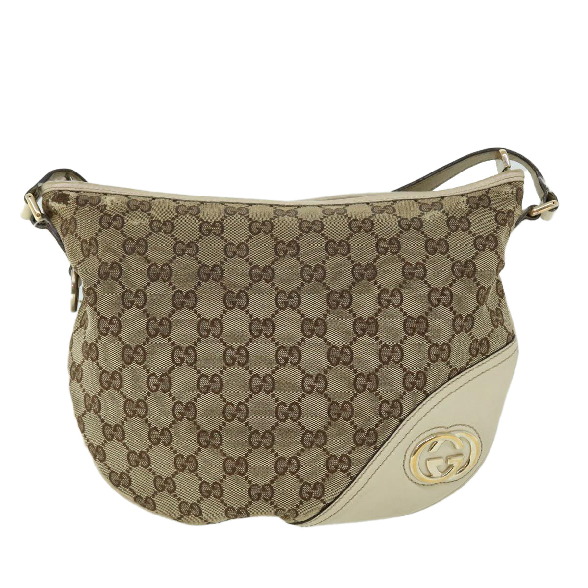 GUCCI GG Canvas Shoulder Bag Leather Beige 169998 ti1248