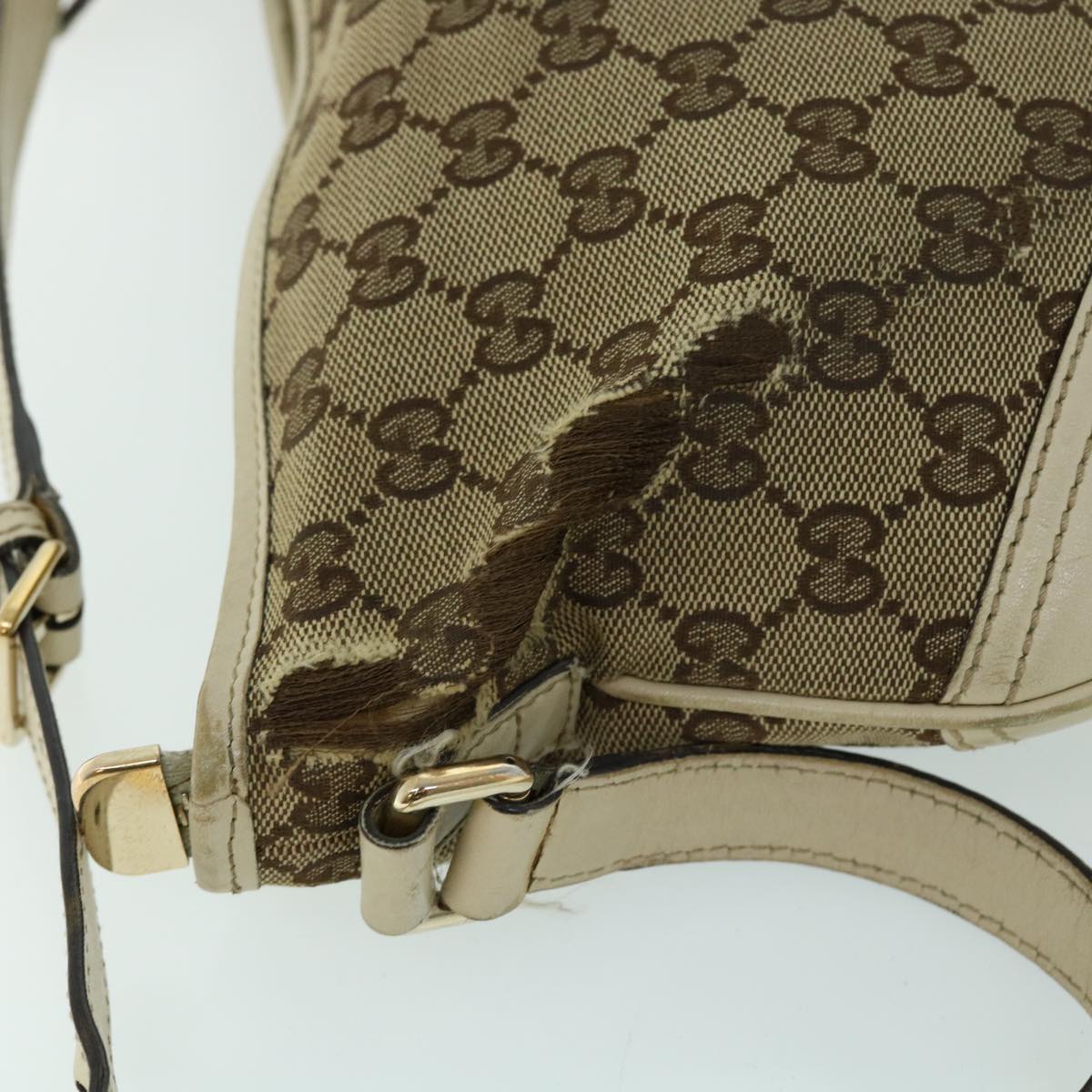 GUCCI GG Canvas Shoulder Bag Leather Beige 169998 ti1248