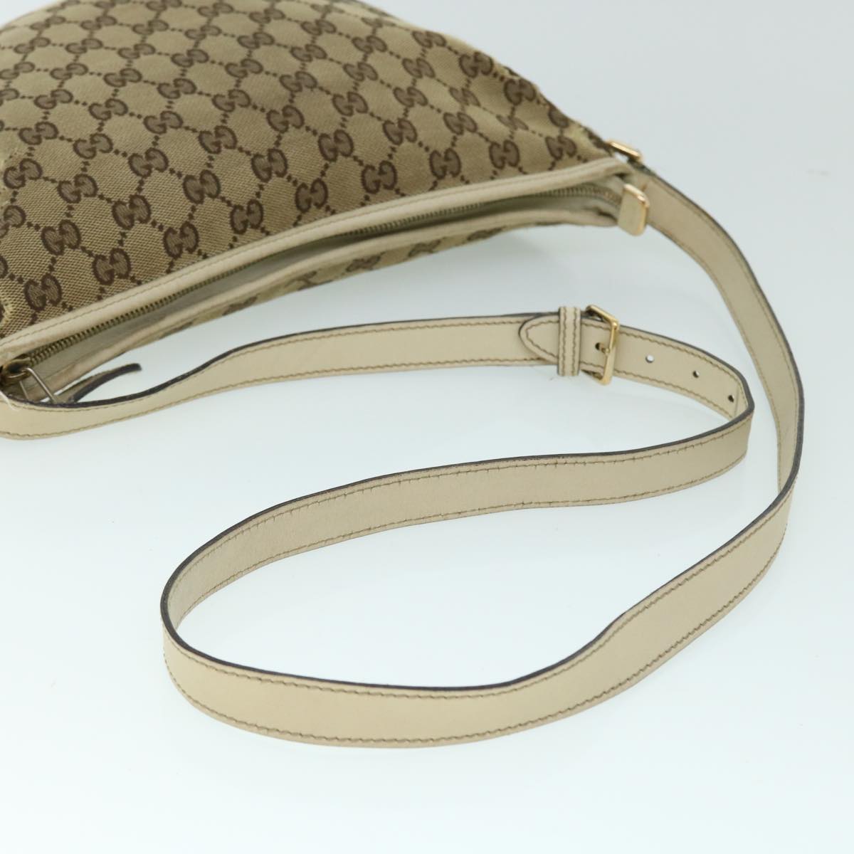 GUCCI GG Canvas Shoulder Bag Leather Beige 169998 ti1248