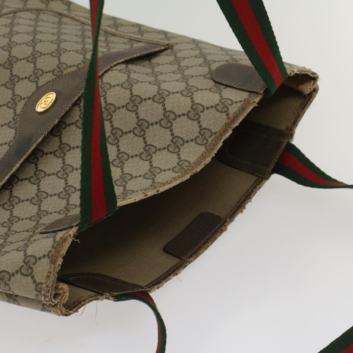 GUCCI GG Canvas Web Sherry Line Tote Bag Beige Red Green 39 02 003 ti1250