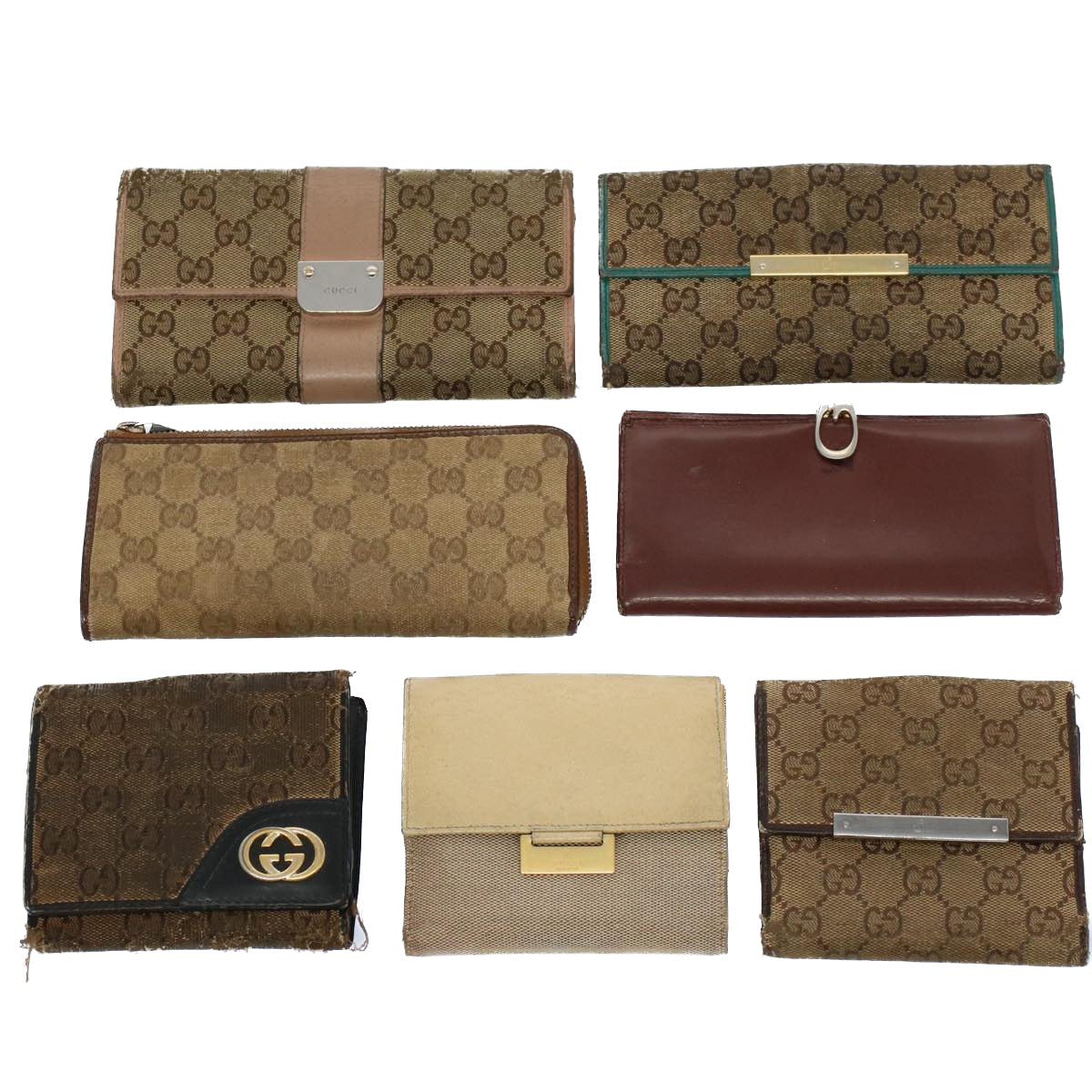 GUCCI GG Canvas Wallet Leather Canvas 7Set Beige ti1256