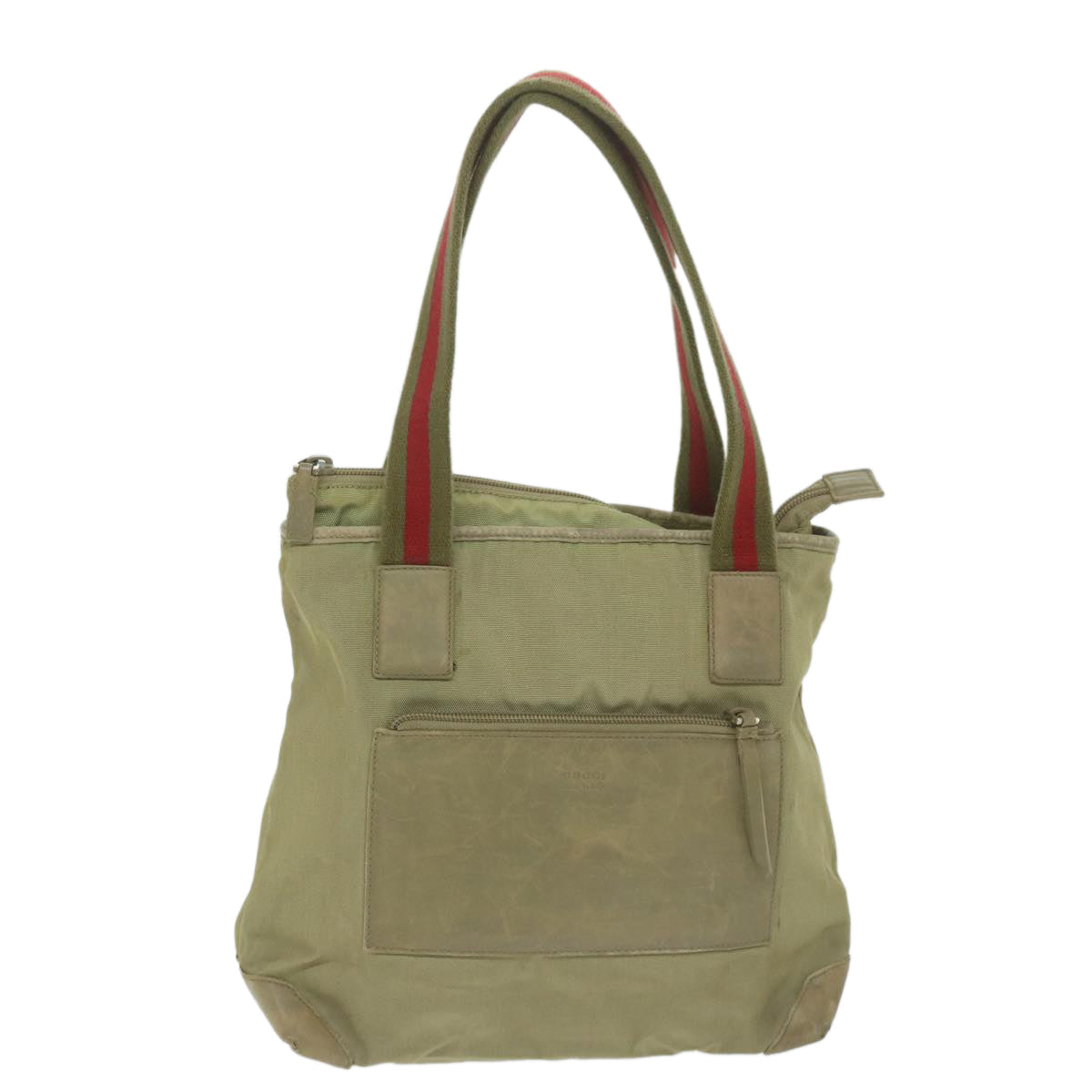GUCCI Sherry Line Hand Bag Nylon Khaki Red 019 0402 3754 ti1383