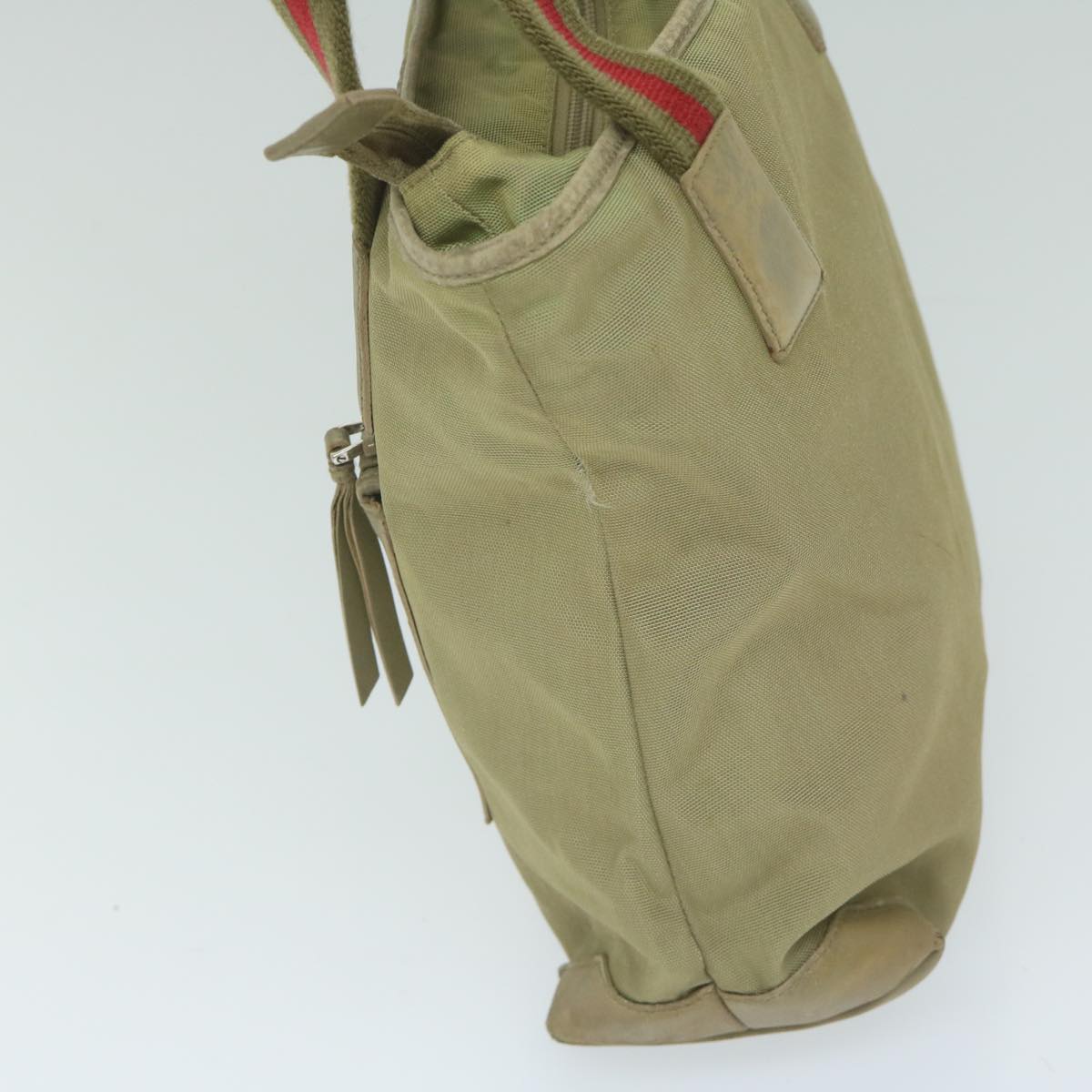GUCCI Sherry Line Hand Bag Nylon Khaki Red 019 0402 3754 ti1383