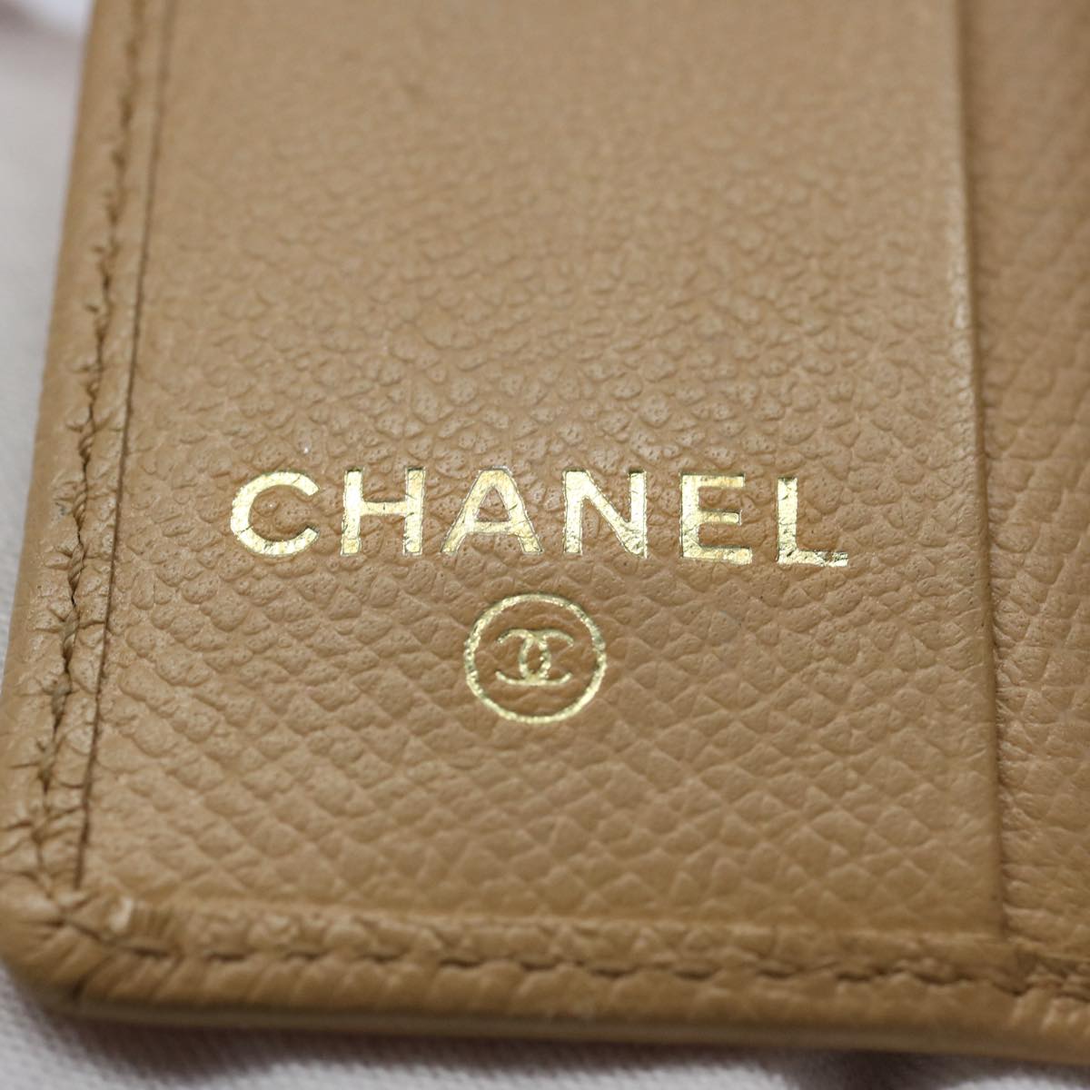 CHANEL Key Case Leather Beige CC ti1413