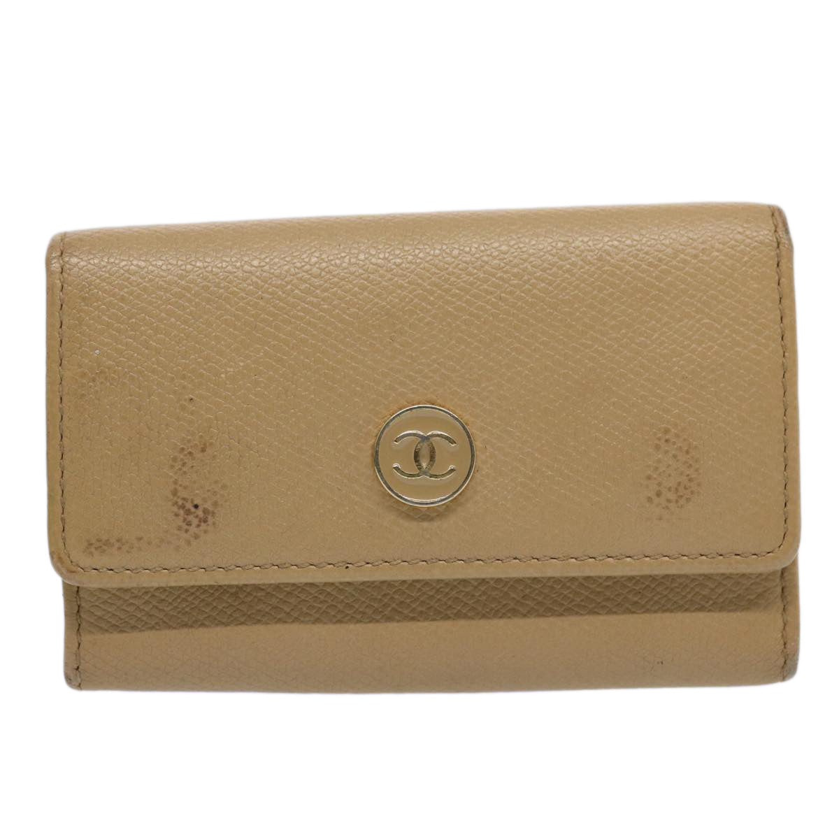 CHANEL Key Case Leather Beige CC ti1413