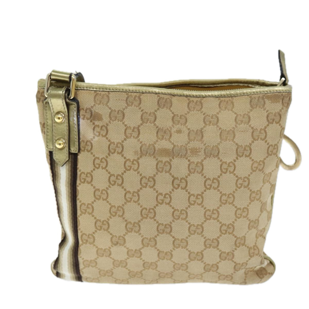 GUCCI GG Canvas Shoulder Bag Beige Gold ti1674