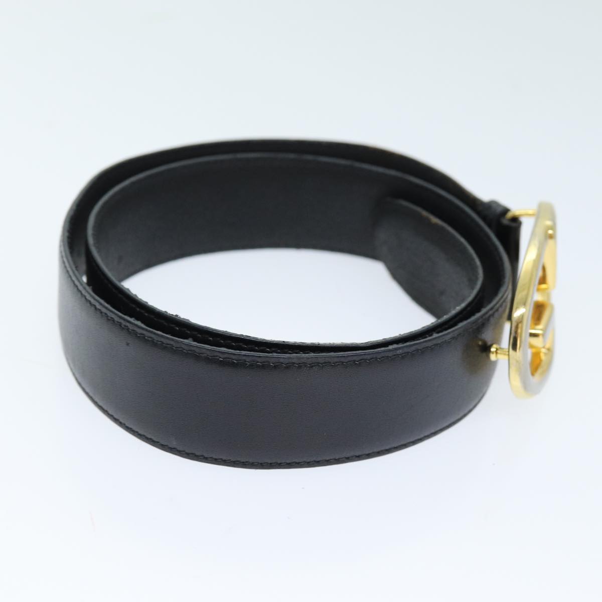 GUCCI Belt Leather 26.4""-28.7"" Black ti1727