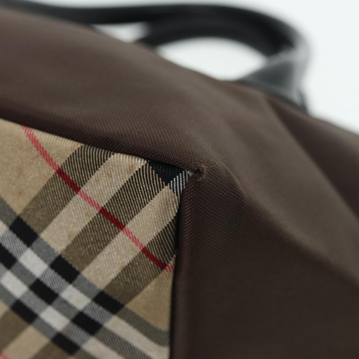 BURBERRY Nova Check Hand Bag Nylon Brown Black Silver ti1962