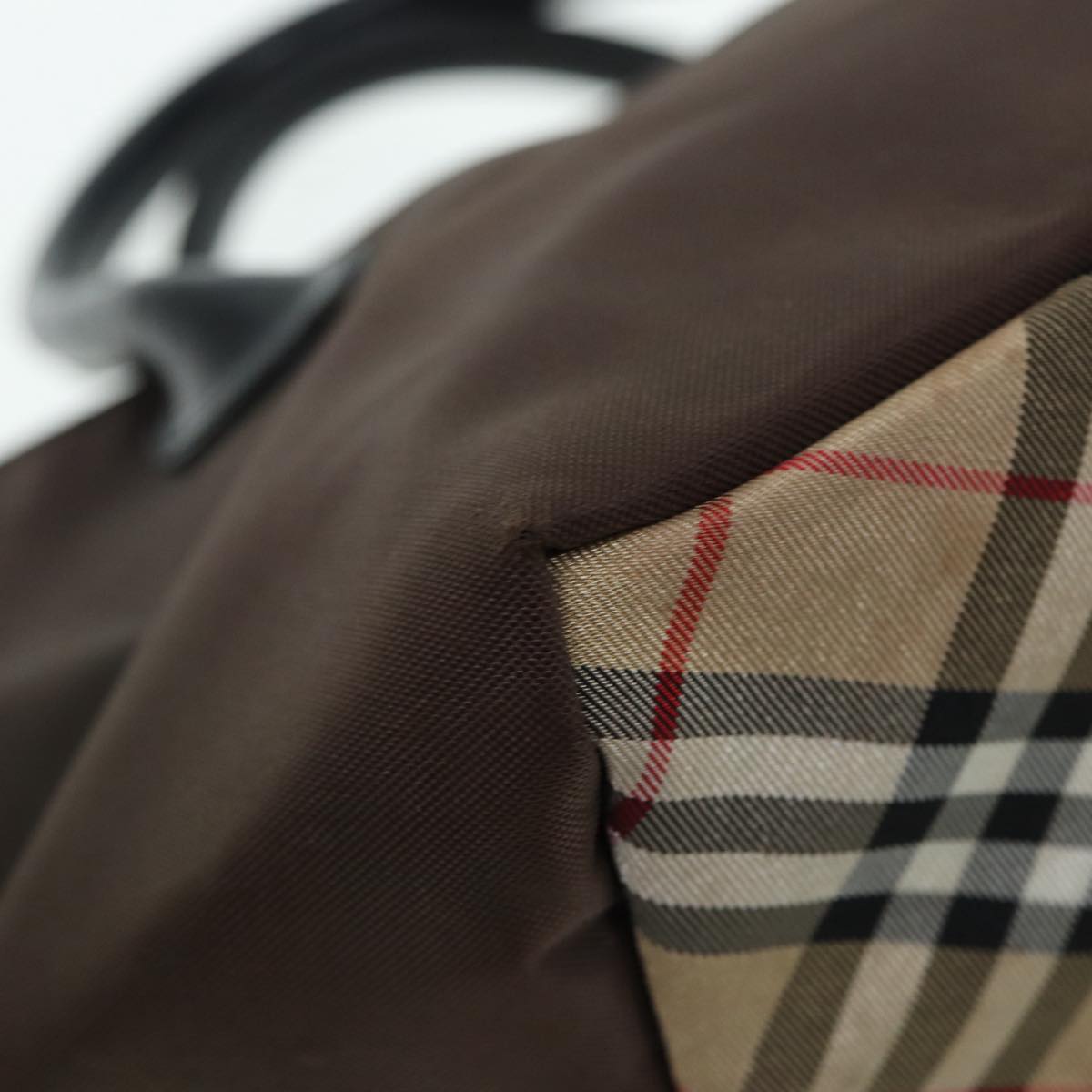 BURBERRY Nova Check Hand Bag Nylon Brown Black Silver ti1962