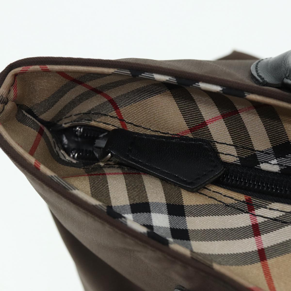 BURBERRY Nova Check Hand Bag Nylon Brown Black Silver ti1962