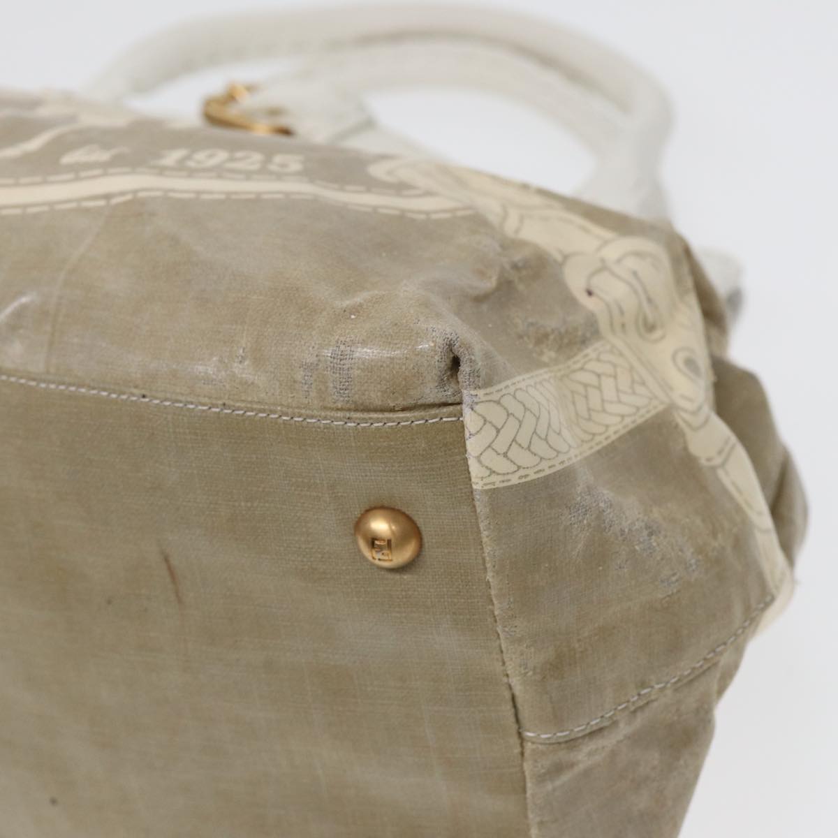 FENDI Hand Bag Nylon Leather Beige Gold ti2008