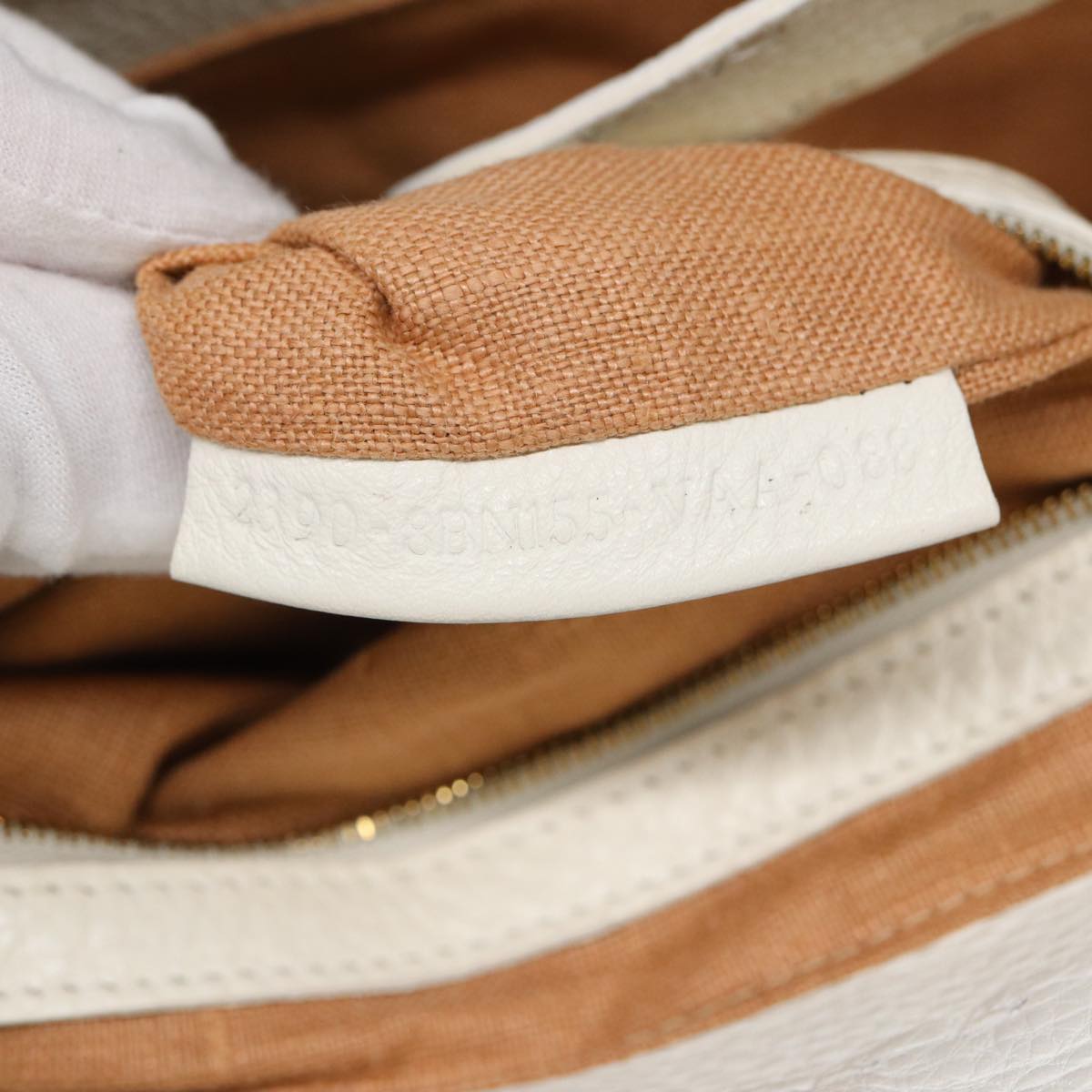FENDI Hand Bag Nylon Leather Beige Gold ti2008
