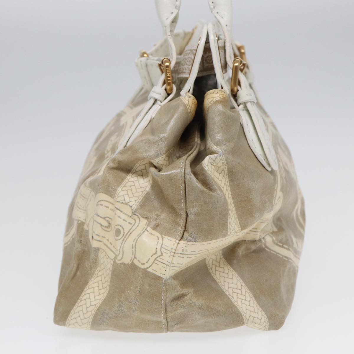 FENDI Hand Bag Nylon Leather Beige Gold ti2008