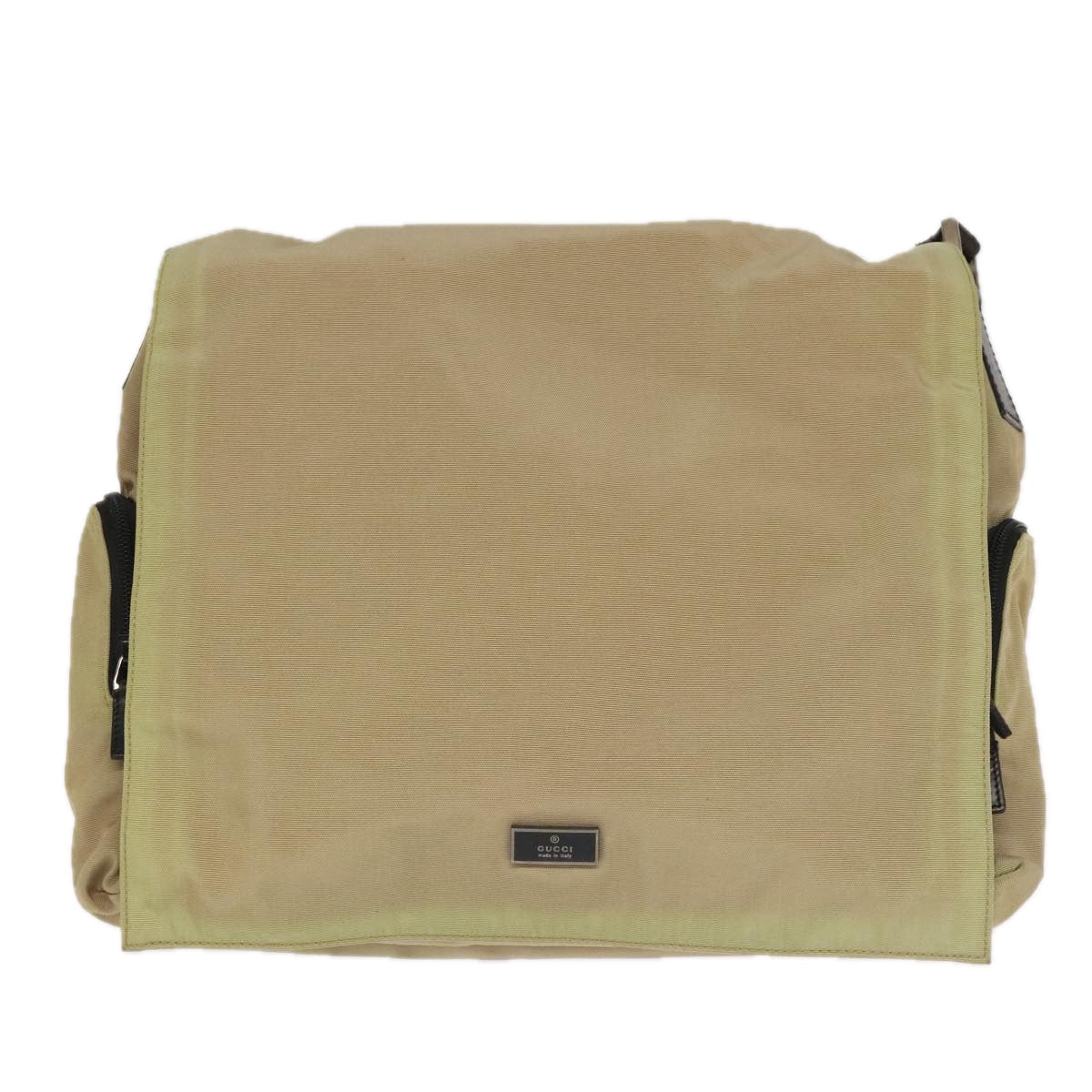 GUCCI Shoulder Bag Nylon Beige Dark Brown Silver 019.0340 ti2214