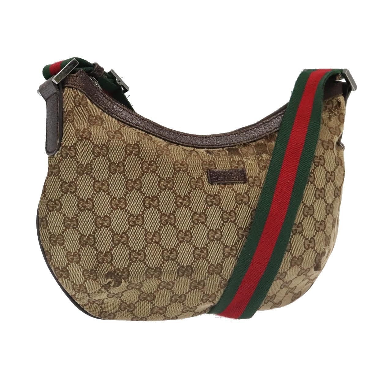 GUCCI GG Canvas Web Sherry Line Shoulder Bag Beige Silver 181092 ti2224