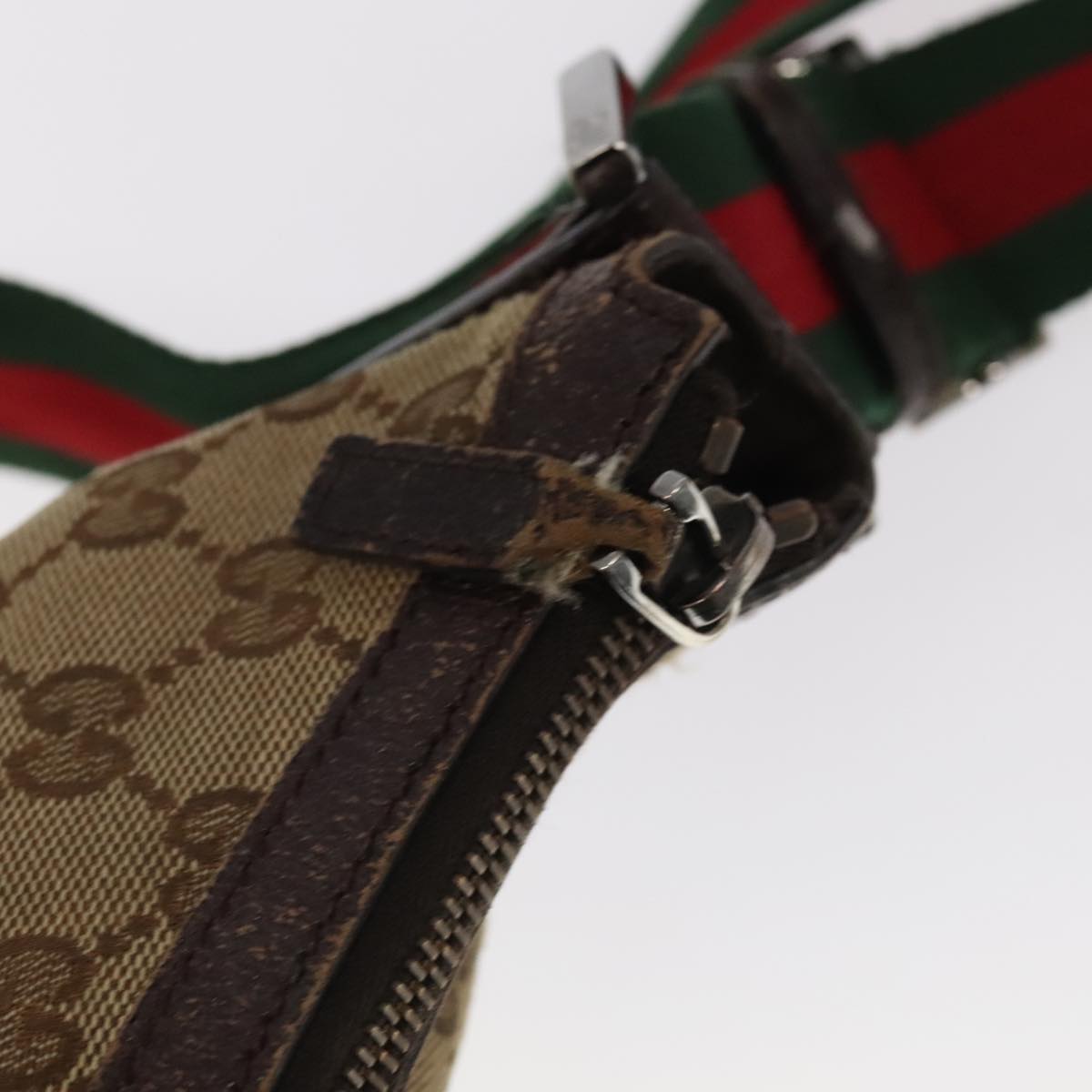 GUCCI GG Canvas Web Sherry Line Shoulder Bag Beige Silver 181092 ti2224