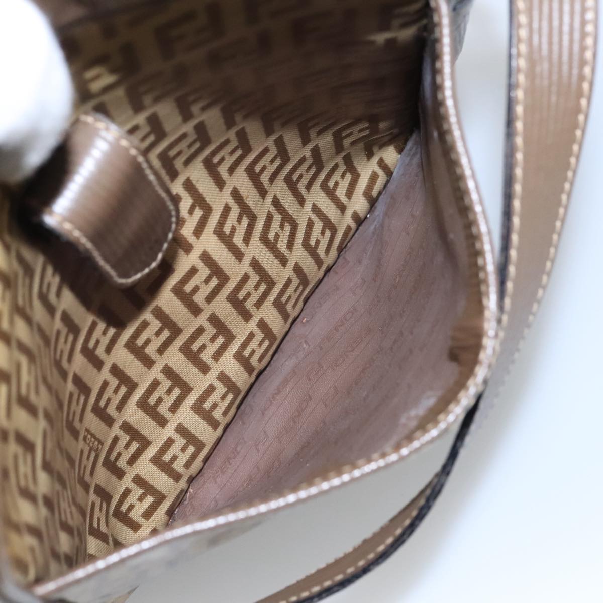 FENDI Zucchino Canvas Shoulder Bag Coated Canvas Brown ti2297