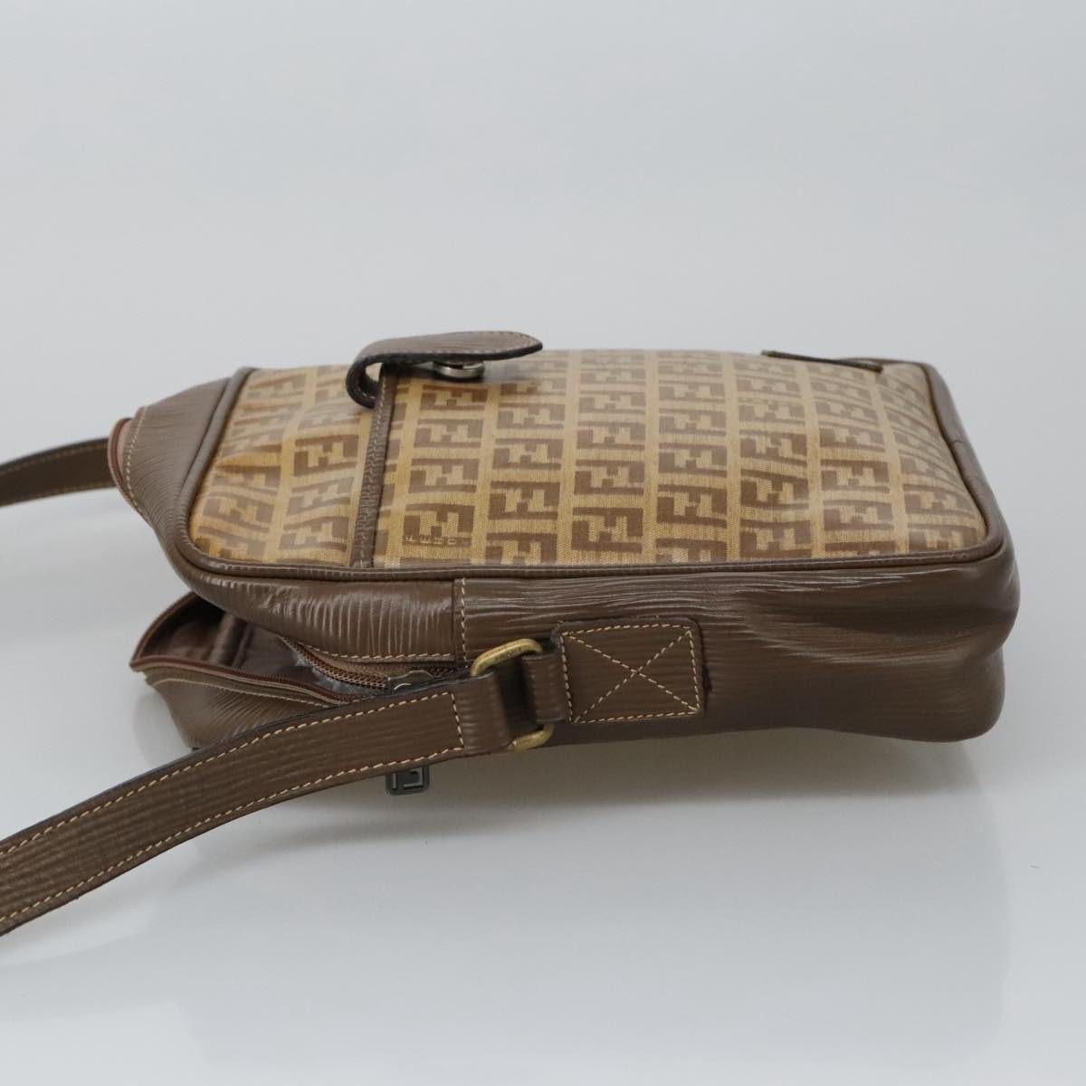 FENDI Zucchino Canvas Shoulder Bag Coated Canvas Brown ti2297