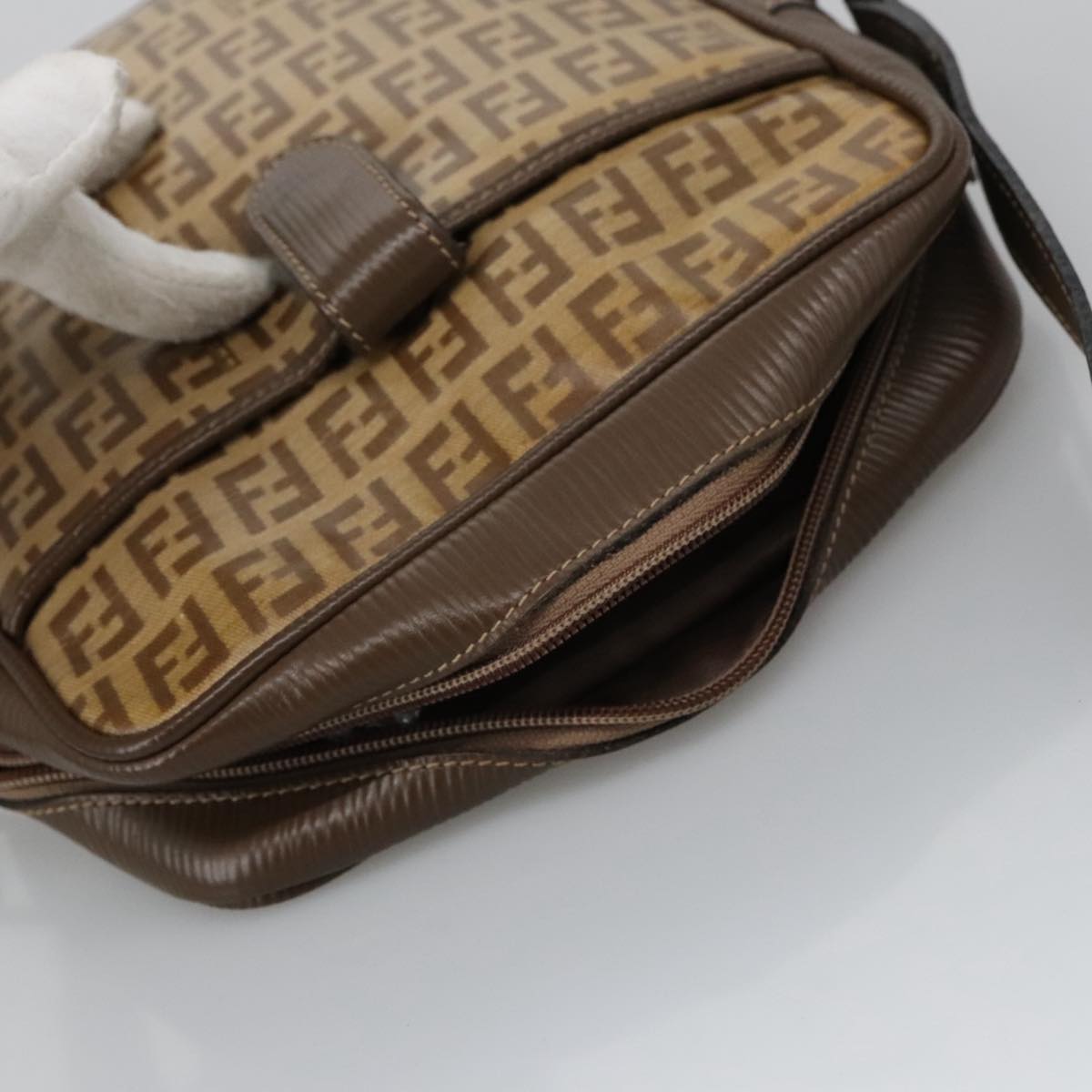 FENDI Zucchino Canvas Shoulder Bag Coated Canvas Brown ti2297