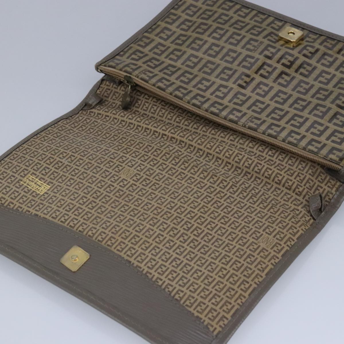 FENDI Zucchino Canvas Clutch Bag Coated Canvas Brown ti2310