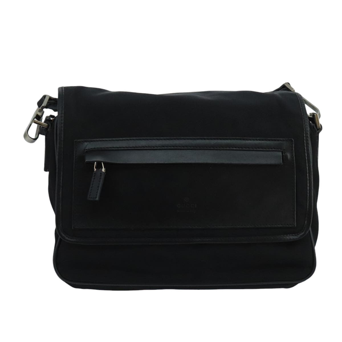 GUCCI Shoulder Bag Nylon Leather Black Silver 019 0375 ti2315