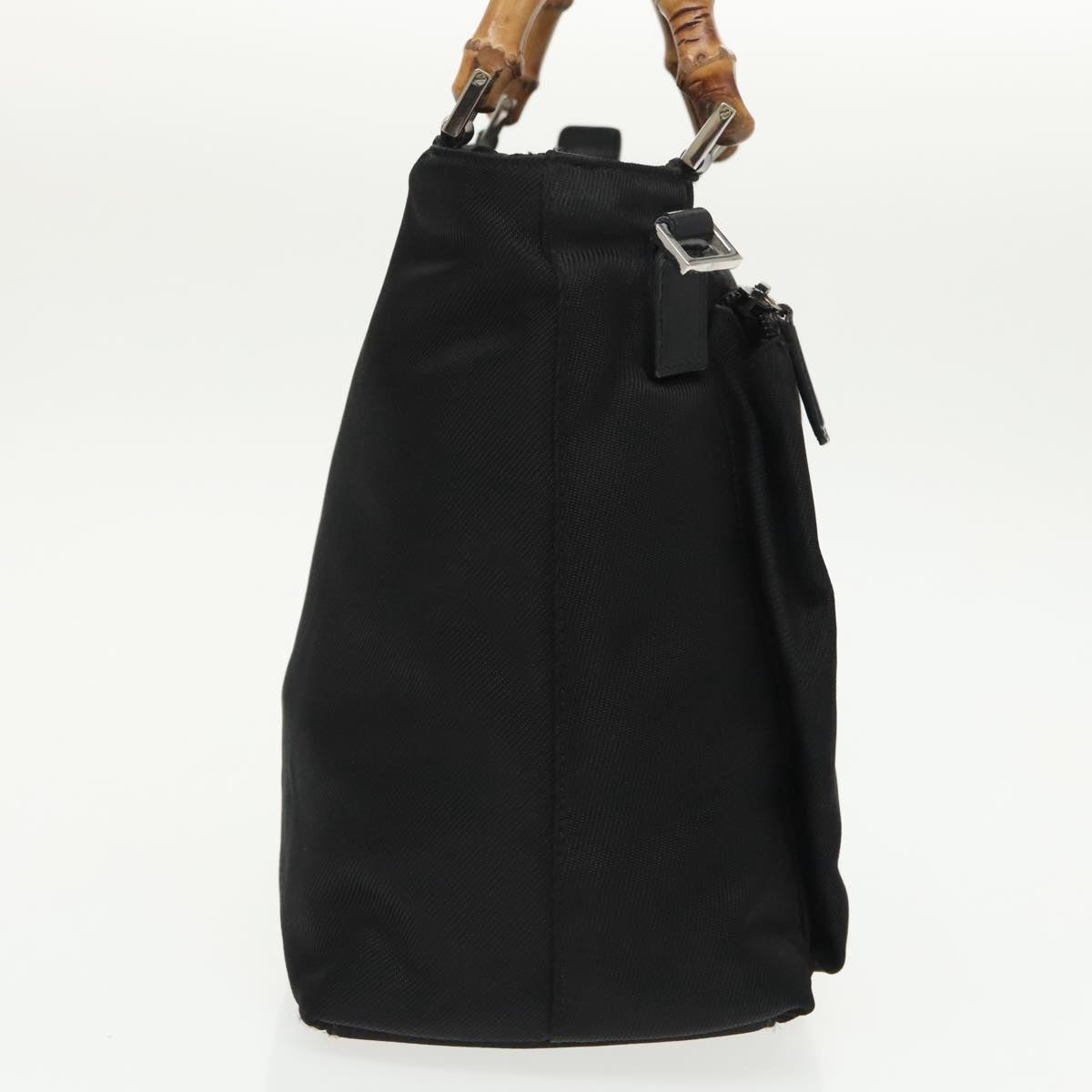 GUCCI Bamboo Hand Bag Nylon Leather 2way Black Silver ti2317