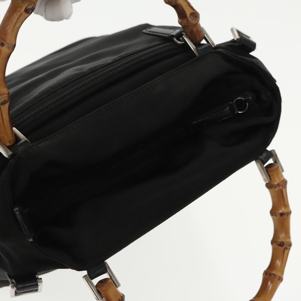 GUCCI Bamboo Hand Bag Nylon Leather 2way Black Silver ti2317