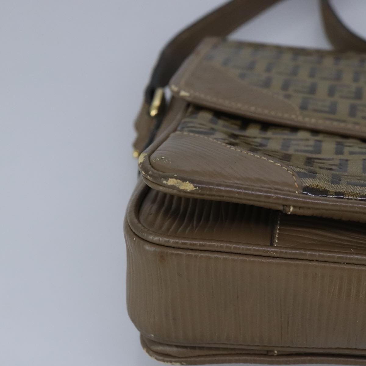 FENDI Zucchino Canvas Shoulder Bag Coated Canvas Brown ti2323