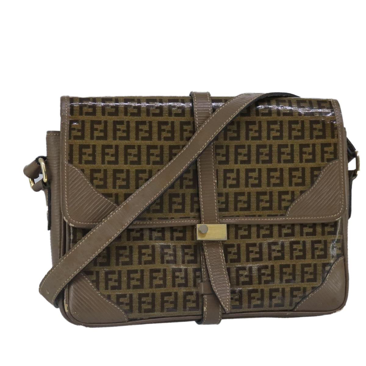 FENDI Zucchino Canvas Shoulder Bag Coated Canvas Brown ti2323