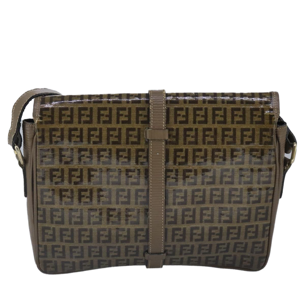 FENDI Zucchino Canvas Shoulder Bag Coated Canvas Brown ti2323