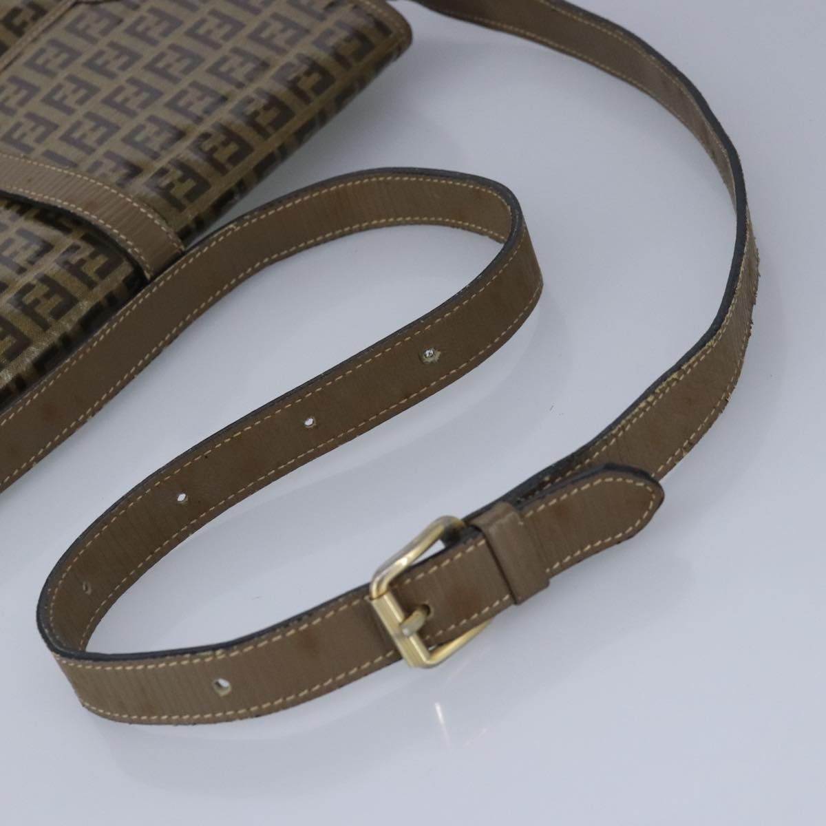 FENDI Zucchino Canvas Shoulder Bag Coated Canvas Brown ti2323