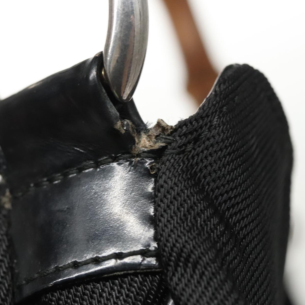 GUCCI Bamboo Hand Bag Nylon Leather 2way Black Silver ti2334