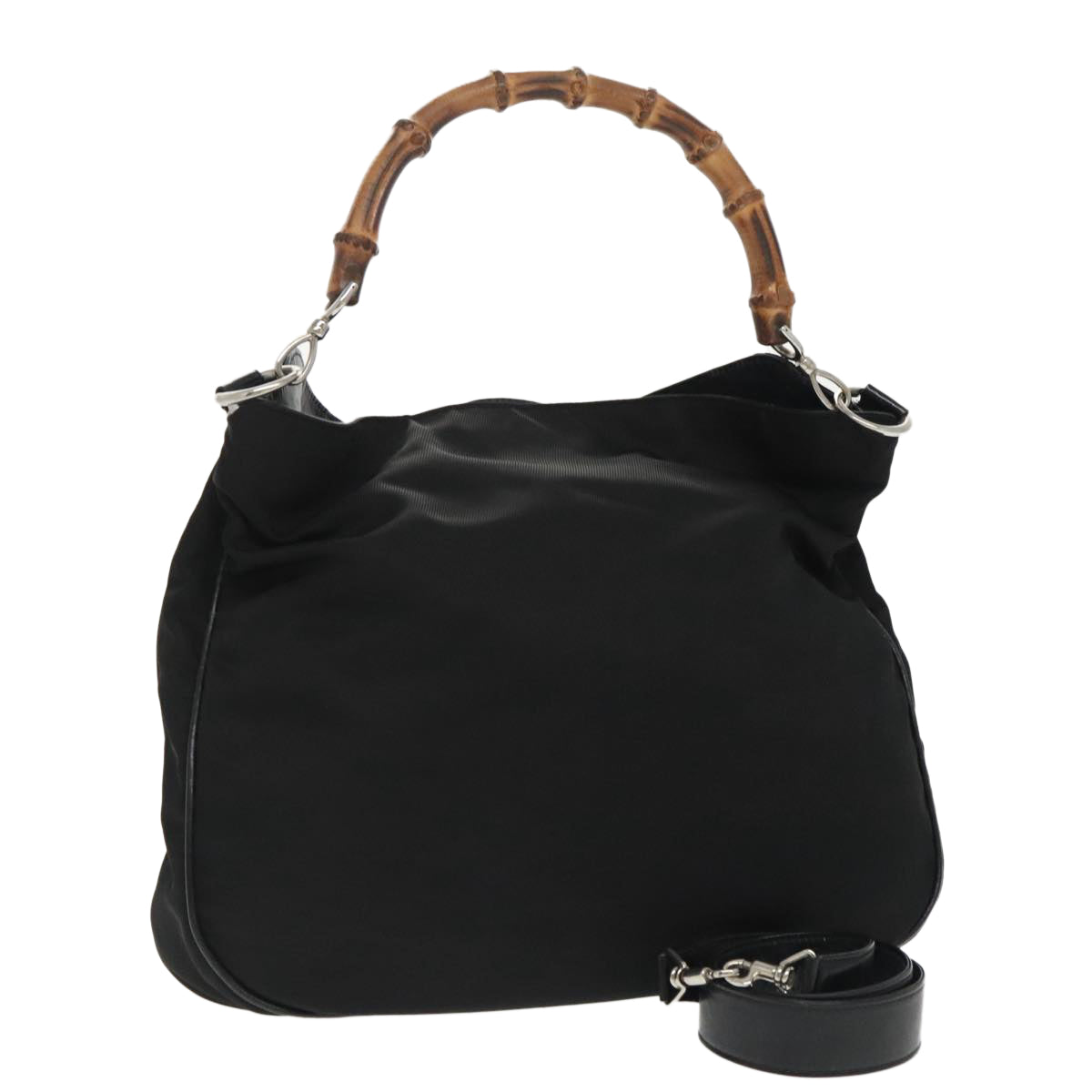 GUCCI Bamboo Hand Bag Nylon Leather 2way Black Silver ti2334