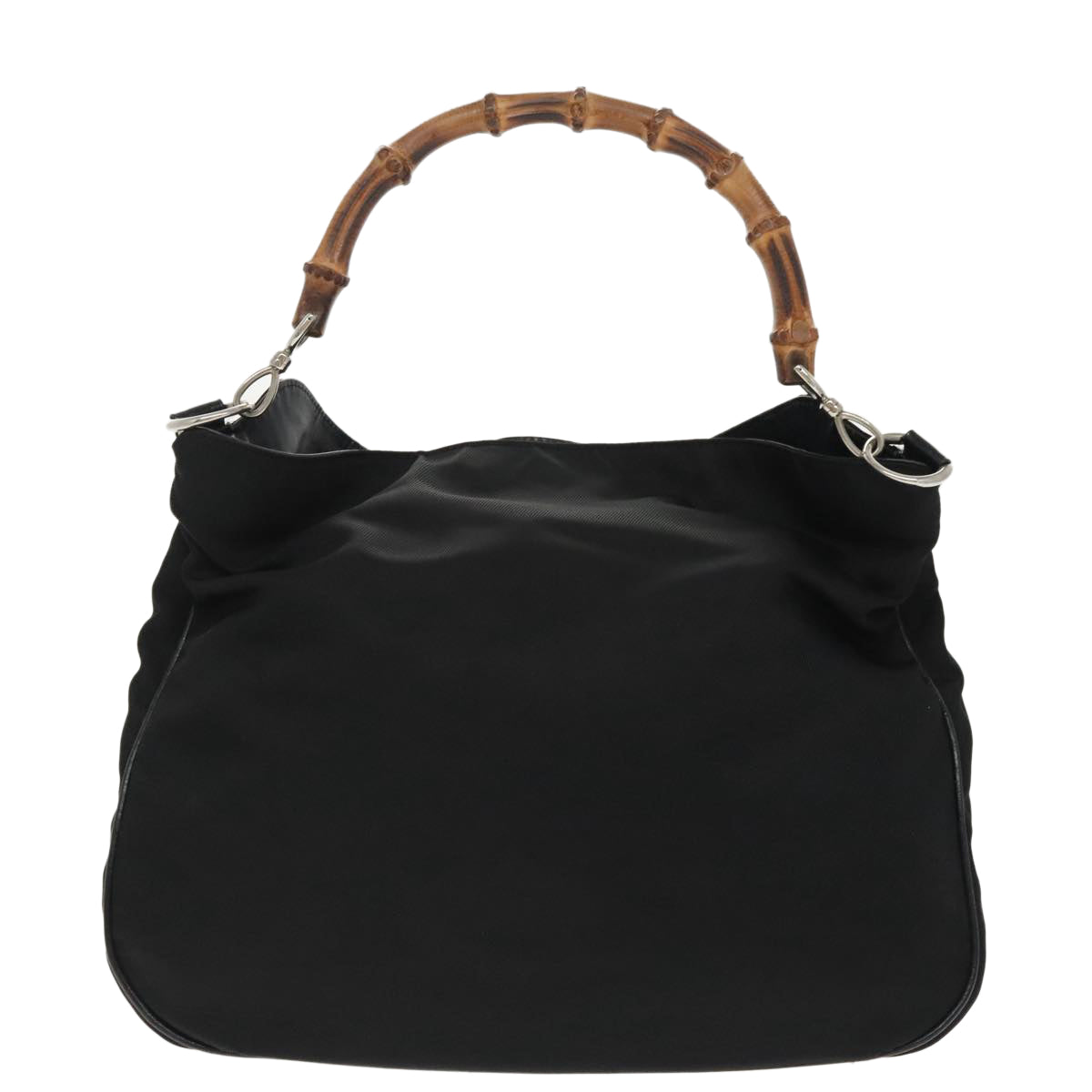 GUCCI Bamboo Hand Bag Nylon Leather 2way Black Silver ti2334