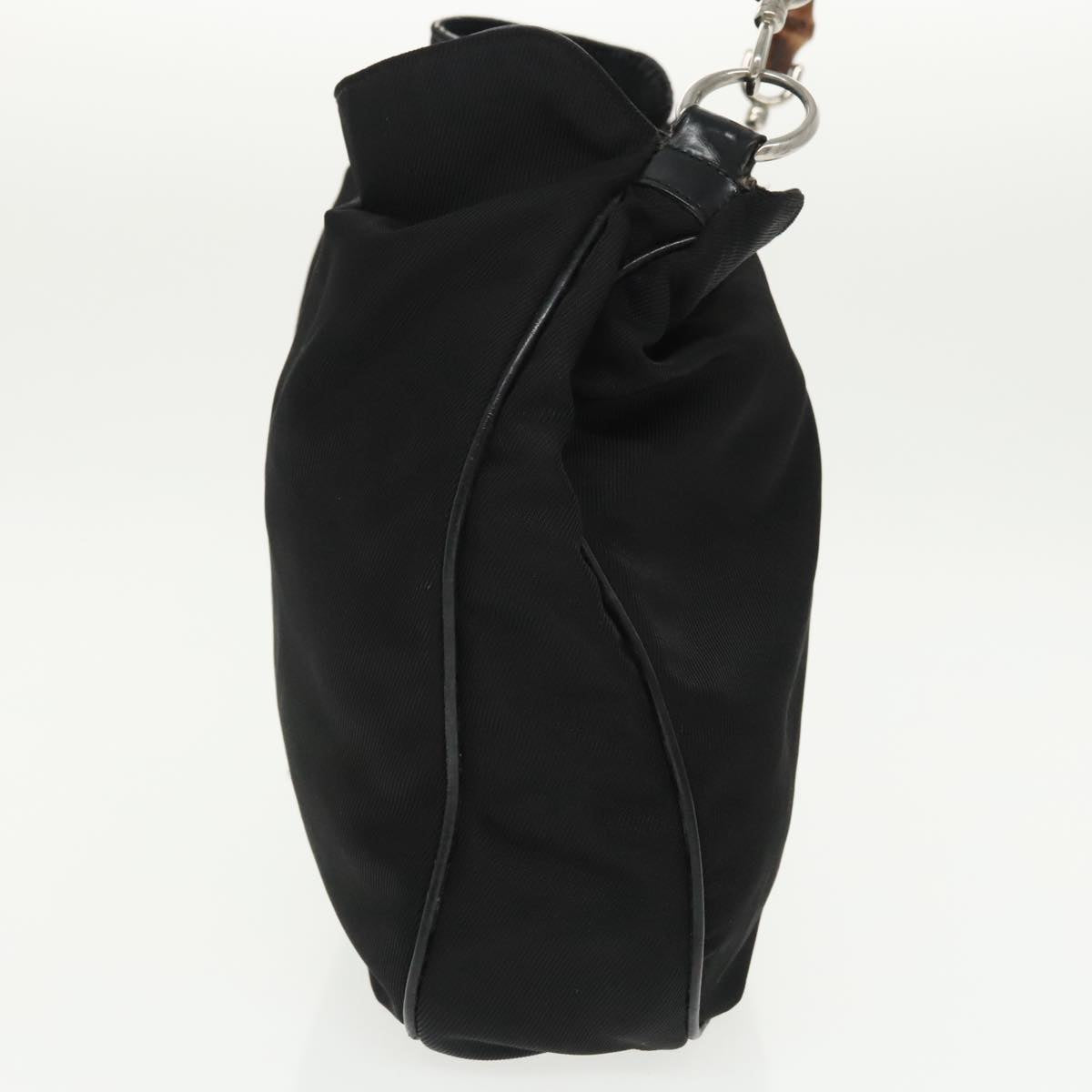 GUCCI Bamboo Hand Bag Nylon Leather 2way Black Silver ti2334