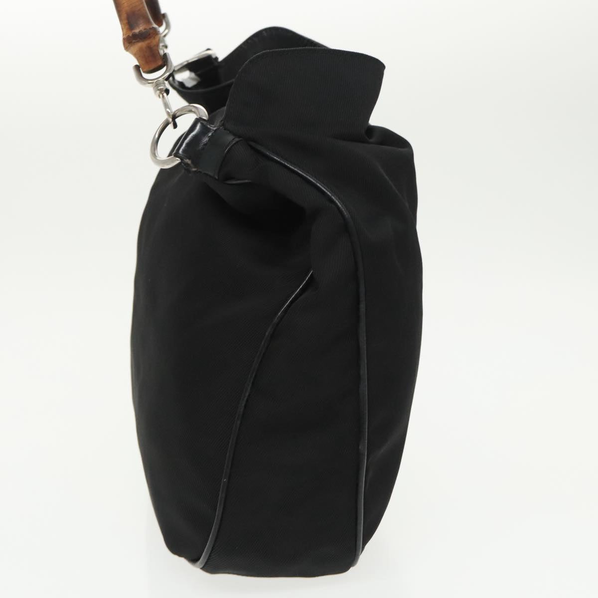 GUCCI Bamboo Hand Bag Nylon Leather 2way Black Silver ti2334