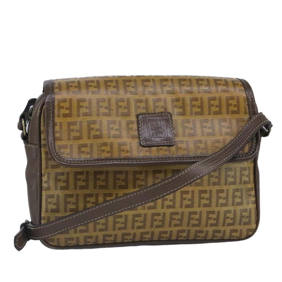 FENDI Zucchino Canvas Shoulder Bag Coated Canvas Brown ti2336