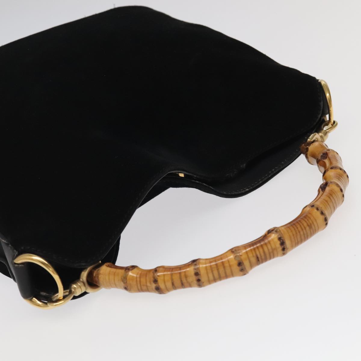 GUCCI Bamboo Shoulder Bag Nylon Suede 3Set Black ti2375