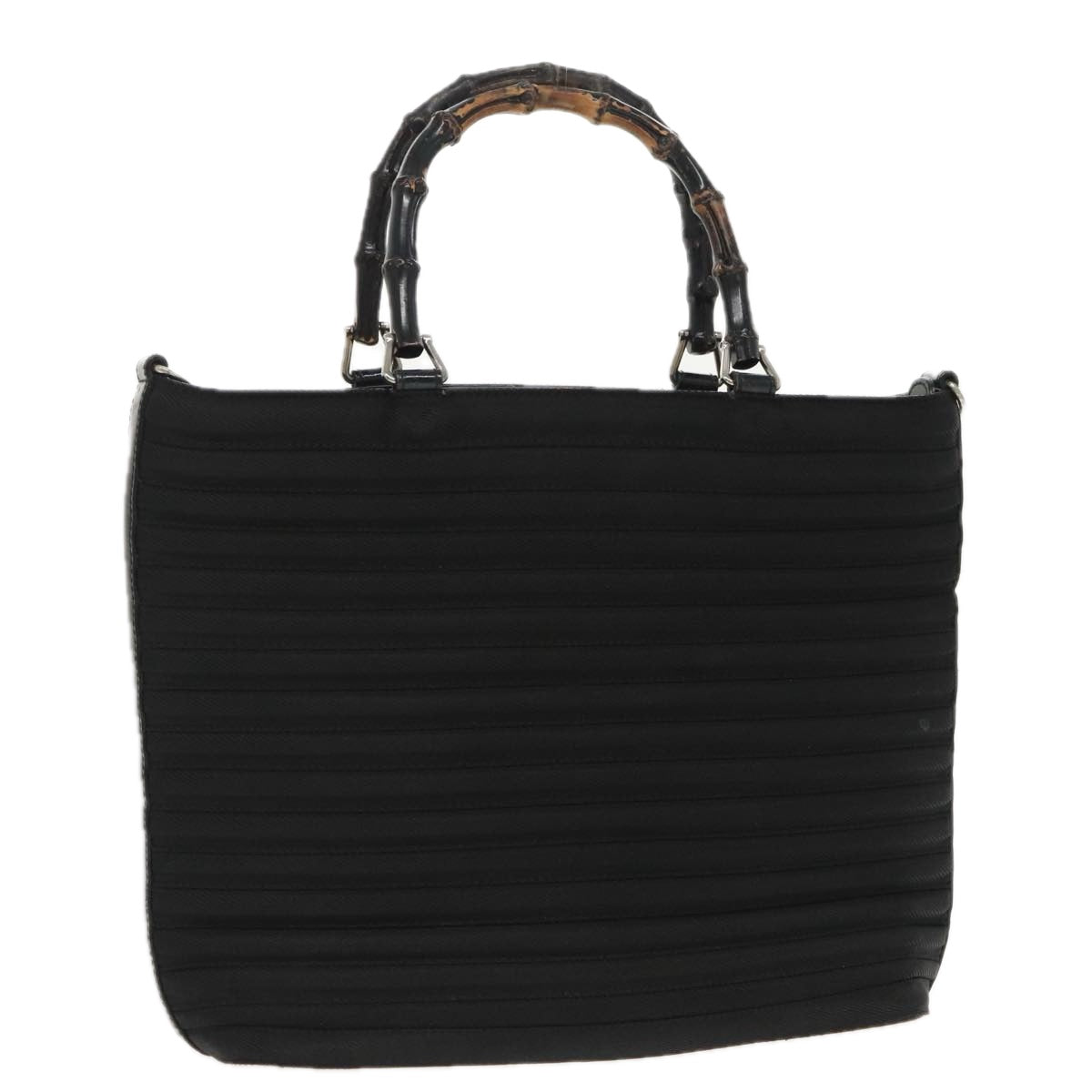GUCCI Bamboo Hand Bag Nylon Black Silver 000 1705 0588 ti2378
