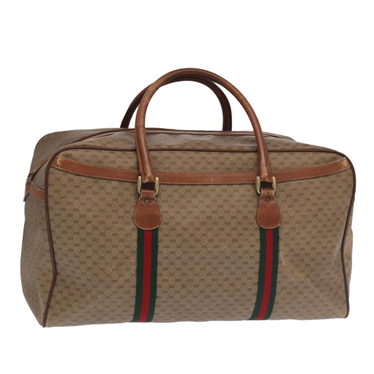 GUCCI Micro GG Canvas Web Sherry Line Boston Bag PVC Beige Gold ti2383