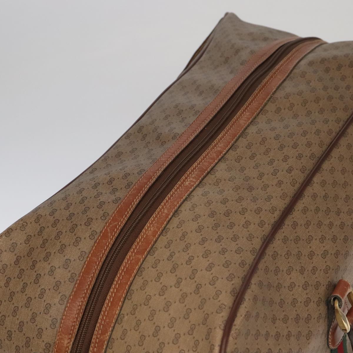 GUCCI Micro GG Canvas Web Sherry Line Boston Bag PVC Beige Gold ti2383